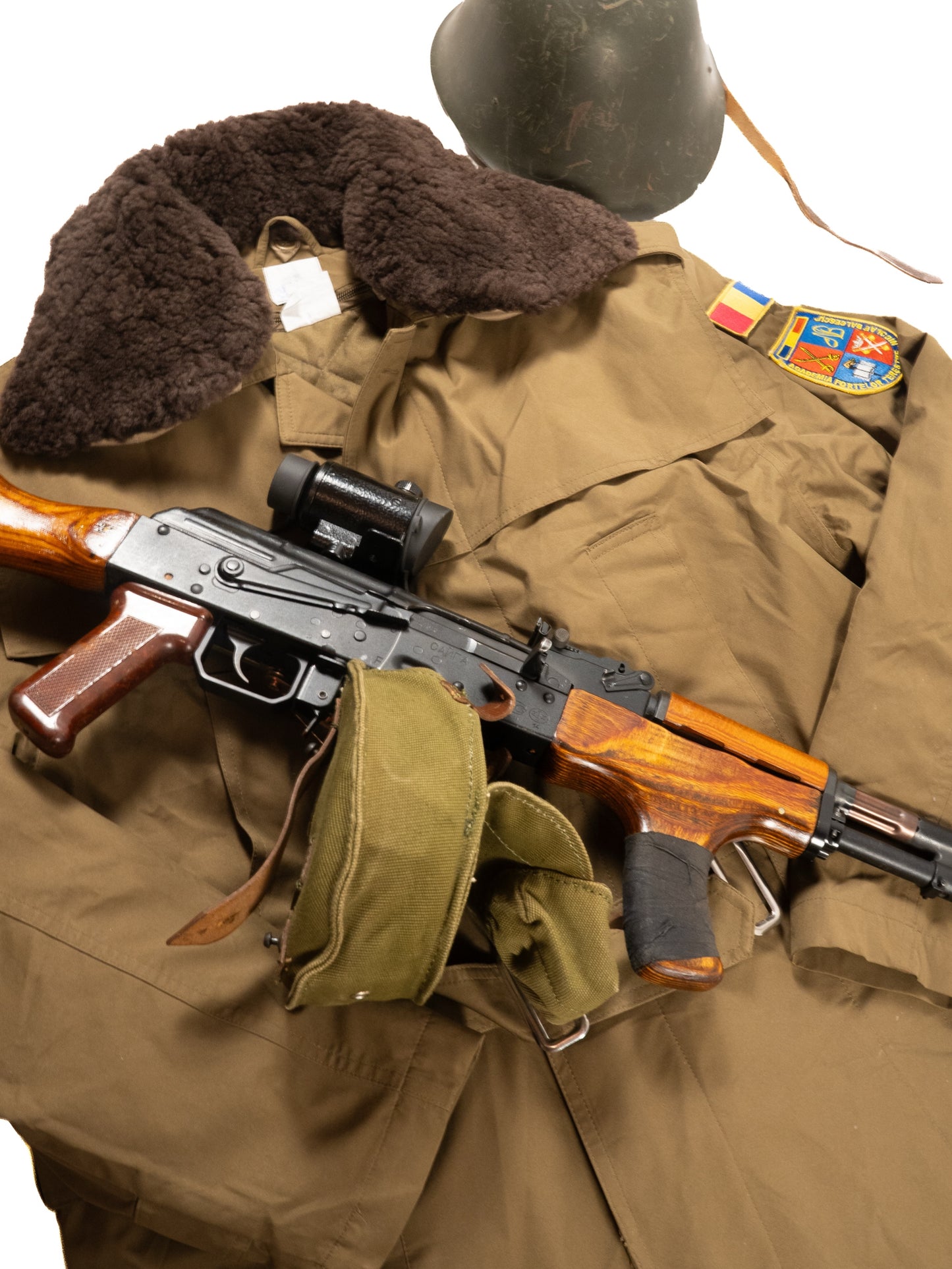 Romanian OD Green Military Parka with fur collars