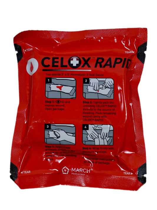 Surplus Celox Rapid Hemostatic Gauze 3" x 5" (Z-Folded) – Sealed (Expired)