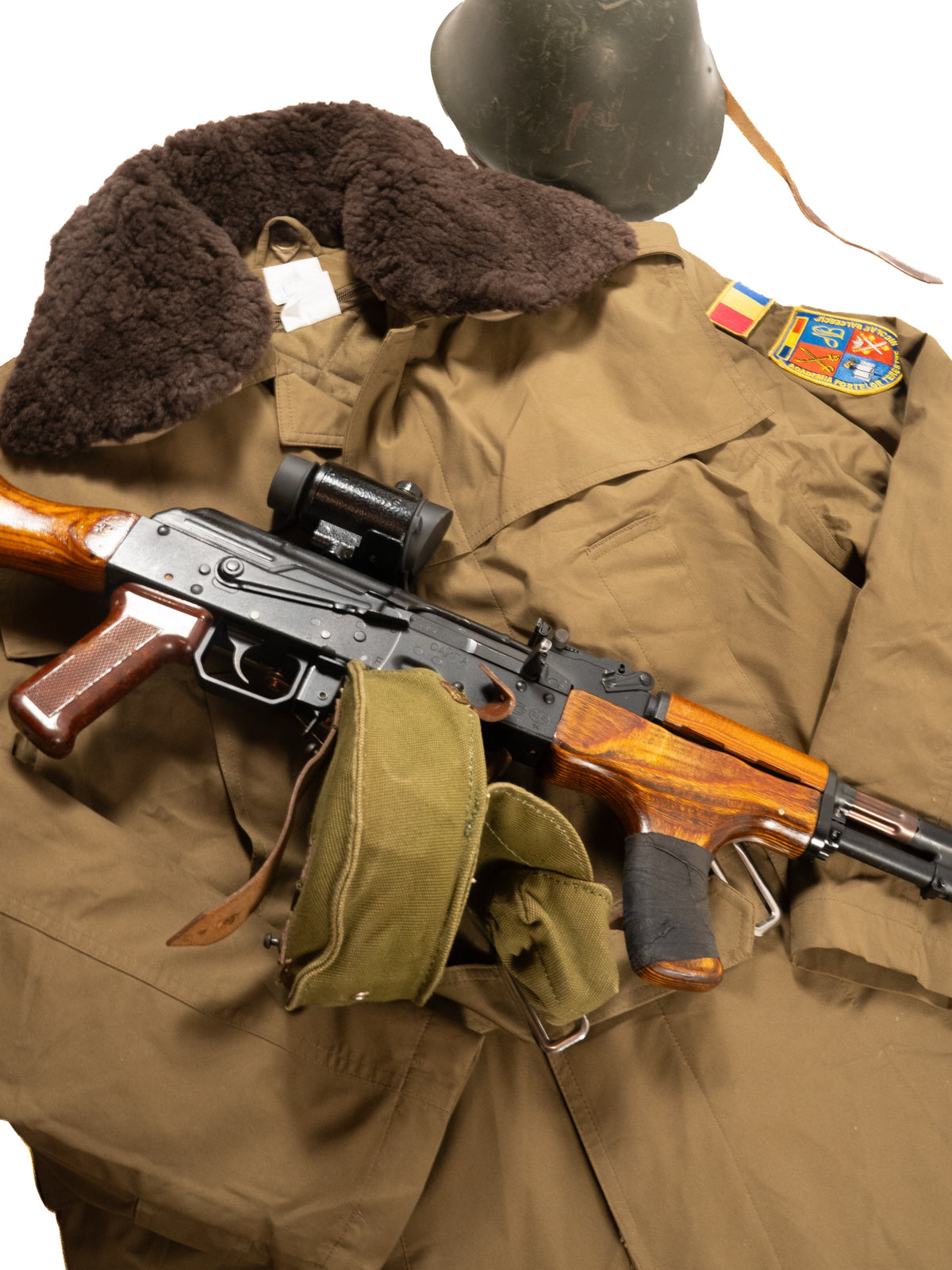 Romanian OD Green Military Parka with fur collars