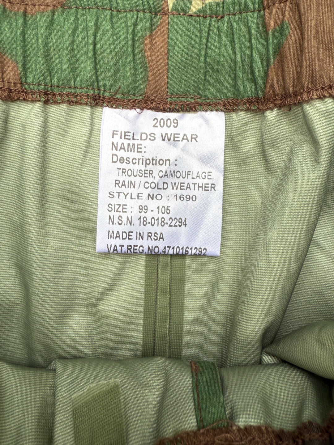SANDF Soldier 2000 Cold weather rain pants Size 39”-42” waist